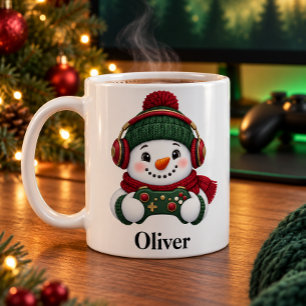 Personalised Gamer Snowman Christmas Mug