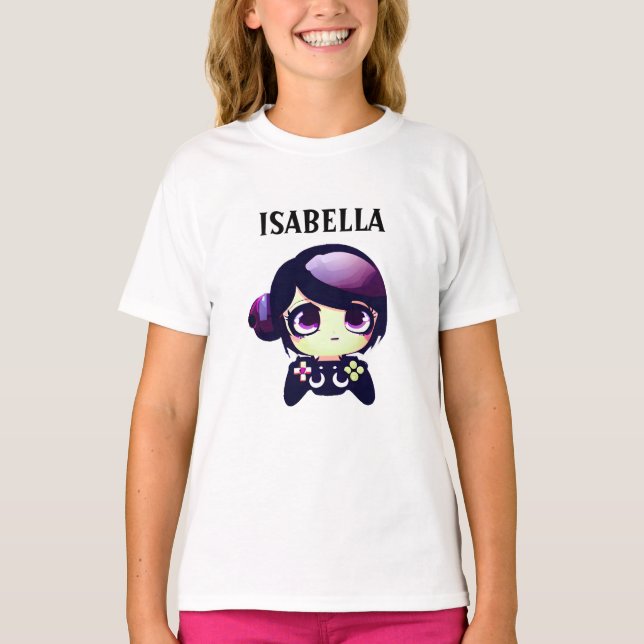 Personalised Gaming Kawaii Anime Girl Gamer T-Shirt (Front)