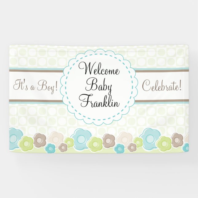 Personalised Garden Boys Baby Shower Banner (Horizontal)