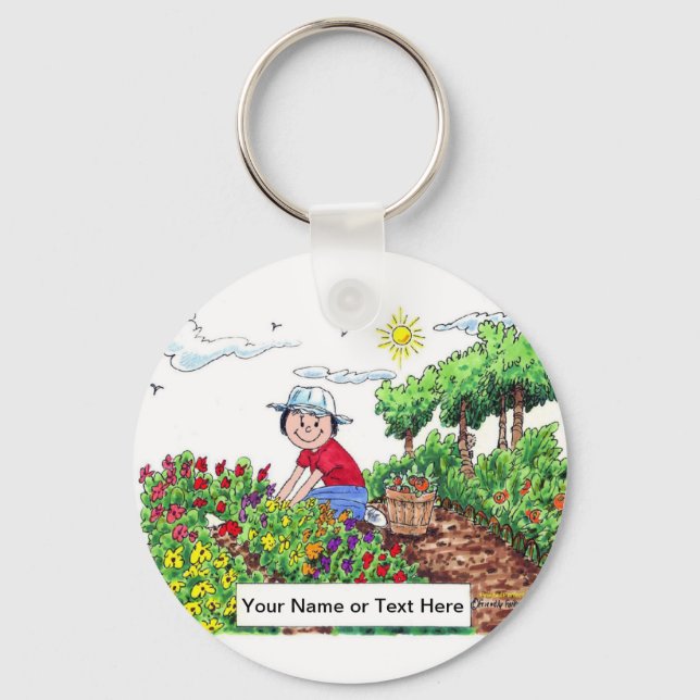Personalised Gardener - Female Cartoon Key Ring (Front)