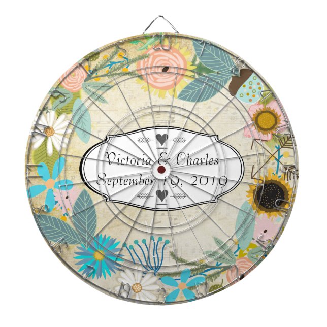 Personalised Garland Floral Wedding Dartboard (Front)