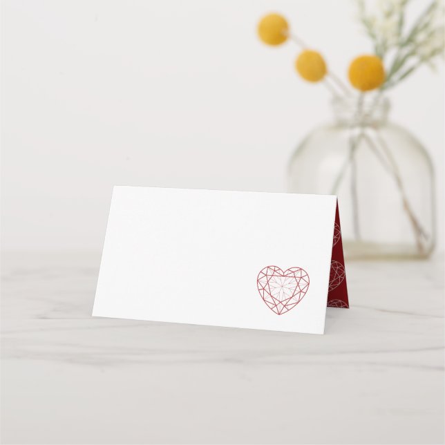 Personalised garnet red heart place guest card (Front)