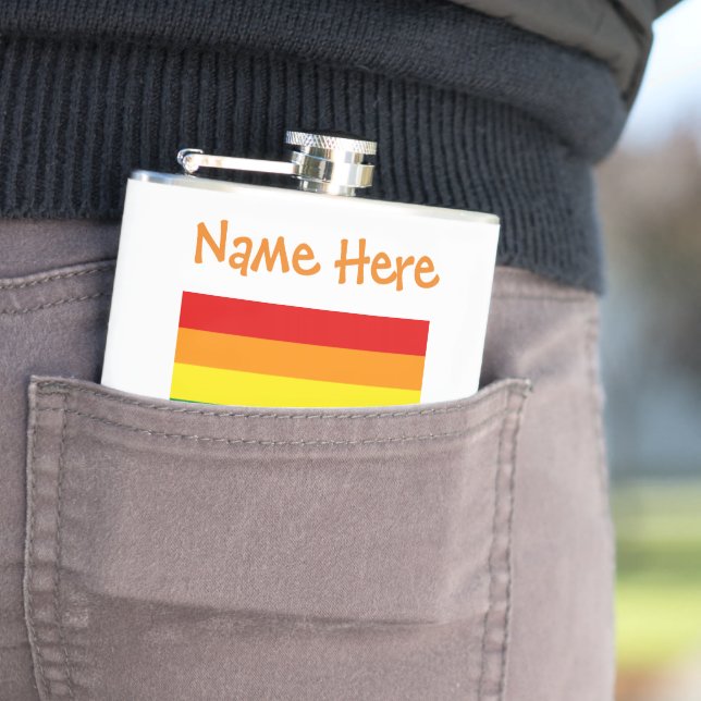 Personalised Gay Pride LGBTQ Rainbow Flag Hip Flask (In Situ)