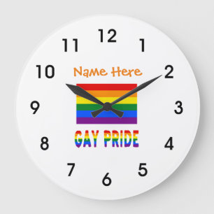 Personalised Gay Pride LGBTQ Rainbow Flag Round Large Clock