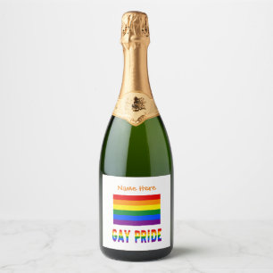 Personalised Gay Pride LGBTQ Rainbow Flag Sparkling Wine Label