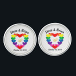 Personalised Gay Wedding Couple's Names & Date Cufflinks<br><div class="desc">Rainbow colour hearts   wedding rings personalised Gay Engagement / Wedding Gift.  zazzle's editing features allow anyone to change colours,  fonts,  and images. Make it your own with a few clicks of a mouse.</div>