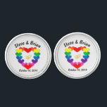 Personalised Gay Wedding Couple's Names & Date Cufflinks<br><div class="desc">Rainbow colour hearts   wedding rings personalised Gay Engagement / Wedding Gift.  zazzle's editing features allow anyone to change colours,  fonts,  and images. Make it your own with a few clicks of a mouse.</div>