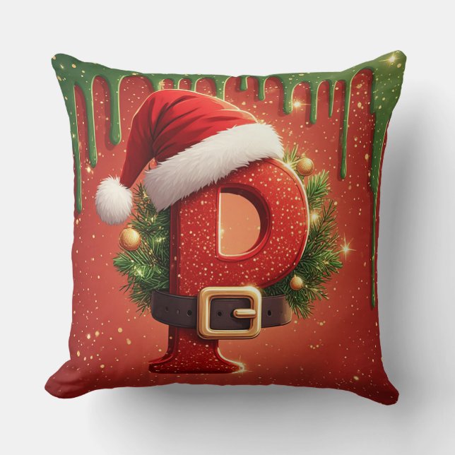 Personalised GChristmas Monogram P cute gift Cushion (Front)