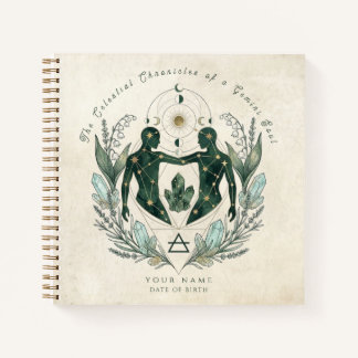 Personalised Gemini Emerald & Gold Zodiac Gift Notebook