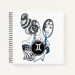 Personalised Gemini Zodiac Art Deco Lady Notebook