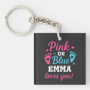 Personalised Gender Reveal Pink or Blue Baby Showe Key Ring