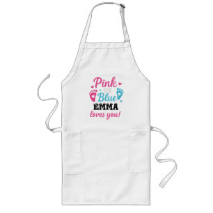 Personalised Gender Reveal Pink or Blue Baby Showe Long Apron