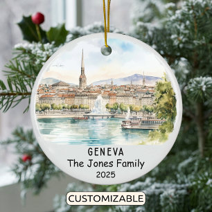 Personalised Geneva Ornament, Switzerland Ceramic Tree Decoration