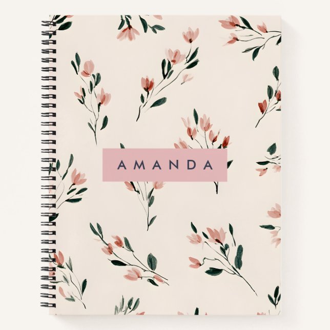Personalised Gentle Pink Blossom Style Notebook (Front)