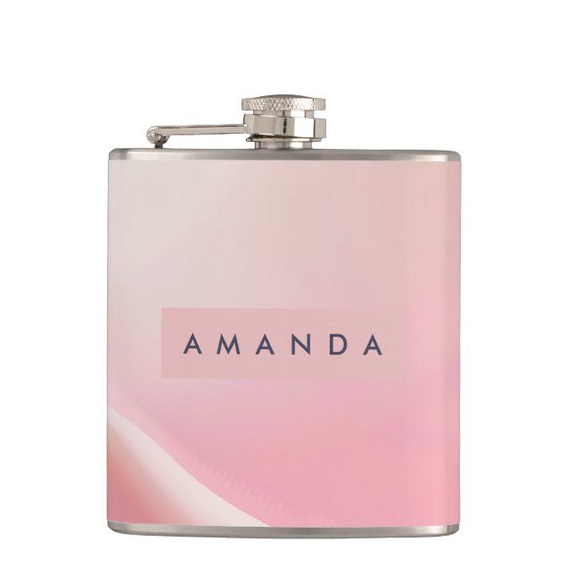 Personalised Gentle Pink Silk Wave Design Hip Flask (Front)