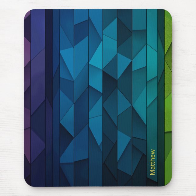 Personalised Geometric Blue and Teal Pattern Mouse Pad (Front)
