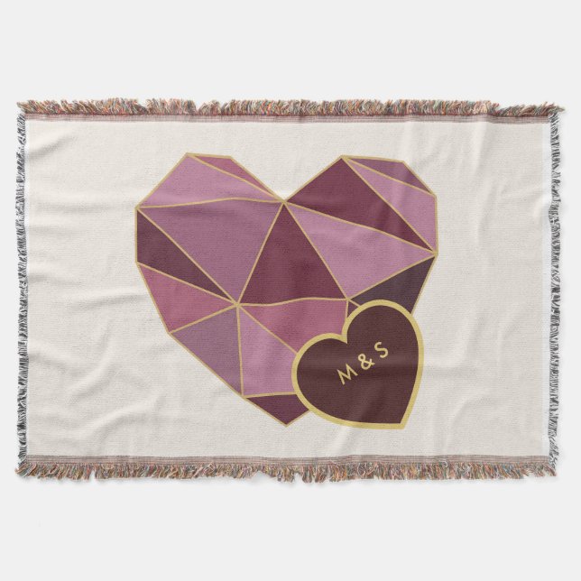 Personalised Geometric Heart Throw Blanket (Front)