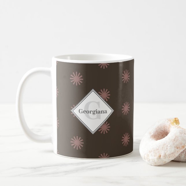 Personalised Geometric Warm Neutral Brown Suns Coffee Mug (With Donut)