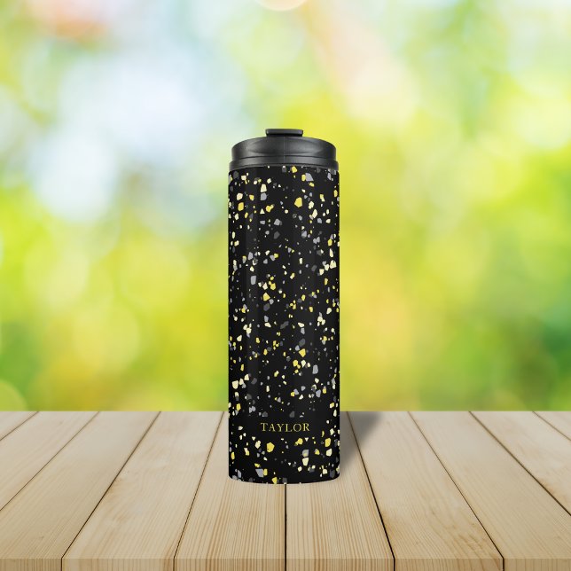 Personalised Geometric Yellow Grey Black Terrazzo Thermal Tumbler (Creator Uploaded)