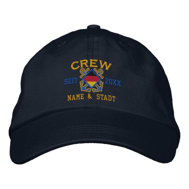 Personalised German Flag Nautical Crew Embroidered Hat (Front)