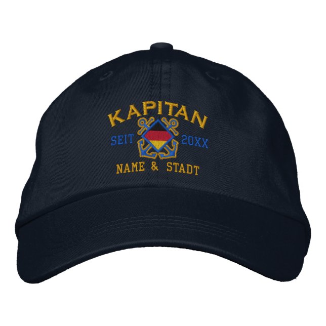 Personalised German Sea Captain Nautical Embroidered Hat (Front)