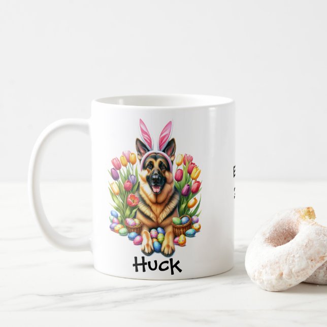Personalised German Shephard Easter Bunny Coffee Mug (With Donut)