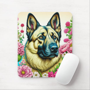 Personalised German Shepherd and Whimsical Flowers Mouse Pad