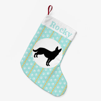 Personalised German Shepherd Aqua Paw And Bone Small Christmas Stocking