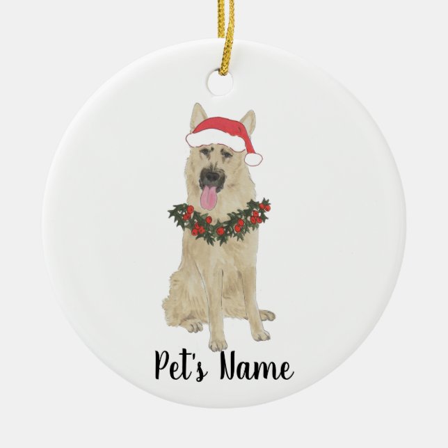 Personalised German Shepherd (Black & Tan) Ceramic Tree Decoration (Front)