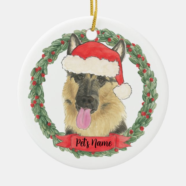 Personalised German Shepherd Ceramic Tree Decoration (Front)