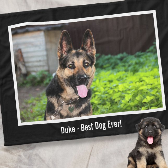 Personalised German Shepherd Dog Photo, Dog Name Fleece Blanket (Creator Uploaded)