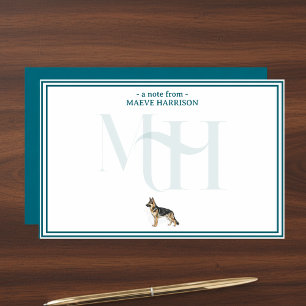 Personalised German Shepherd Note Monogram Stationery