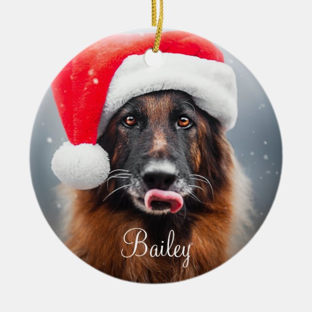 Personalised German Shepherd Santa Ceramic Tree Decoration (Front)