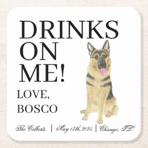 Personalised German Shepherd Wedding Square Paper Coaster