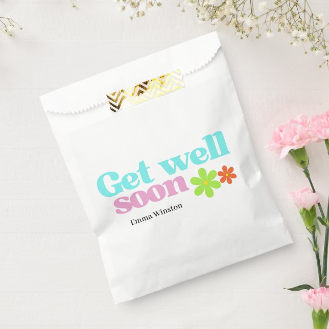 Personalised get well soon message floral white favour bags (Sealed)