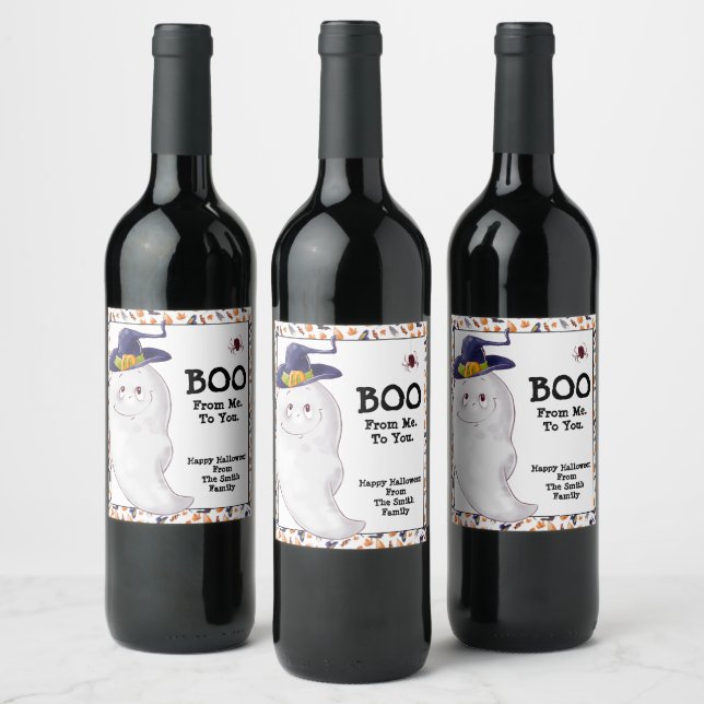 Personalised Ghost Happy Halloween  Wine Label (Bottles)