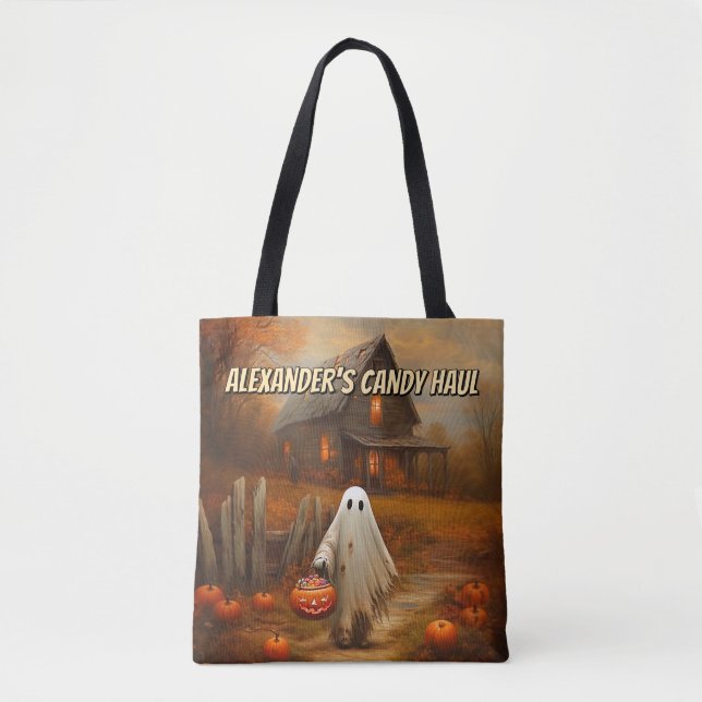 Personalised Ghost Trick-or-Treat Bag for Kids (Front)