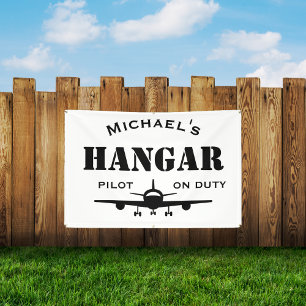 Personalised Gift,Aeroplane Hangar & Pilot on Duty Banner