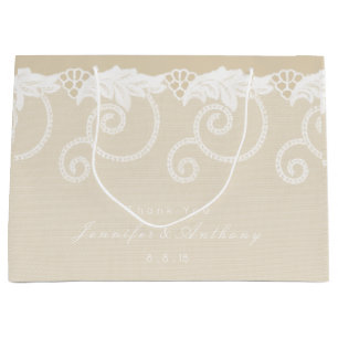 Personalised Gift Bag Ivory Pearly Royal Lace