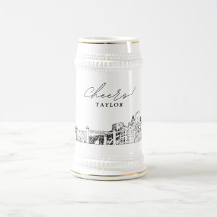 Personalised Gift Fort Worth Skyline Sketch Beer Stein