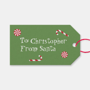 Personalised Gift From Santa Christmas Candy Green Gift Tags
