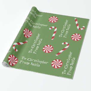 Personalised Gift From Santa Christmas Candy Green Wrapping Paper