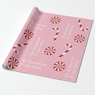 Personalised Gift From Santa Christmas Candy Pink Wrapping Paper