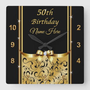 Personalised, Gift Ideas for 50th Birthday Female Square Wall Clock