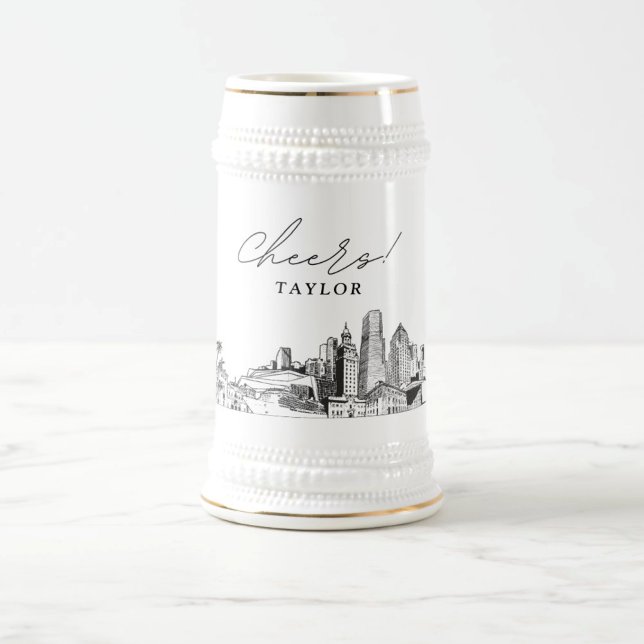 Personalised Gift Miami Skyline Sketch Beer Stein (Personalized Bridal Party Gift Miami Skyline Sketch Beer Stein)