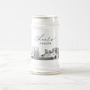 Personalised Gift Myrtle Beach Skyline Sketch Beer Stein