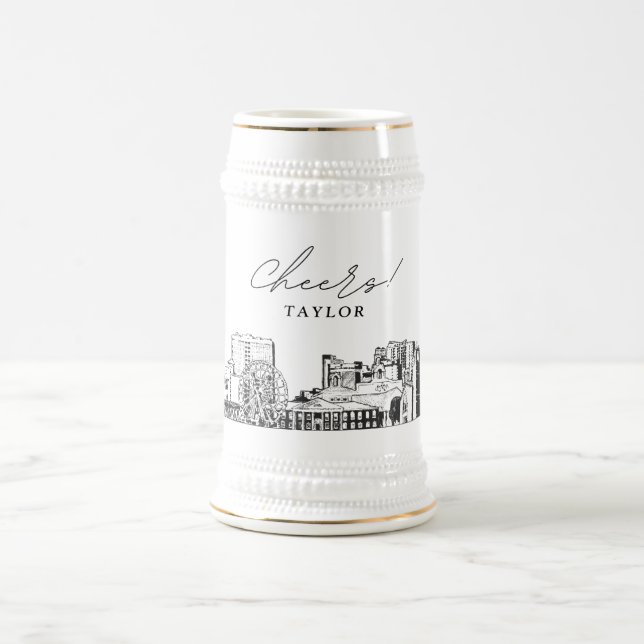 Personalised Gift Myrtle Beach Skyline Sketch Beer Stein (Center)