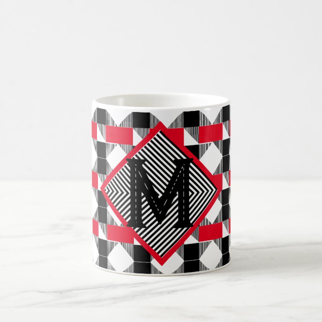 Personalised Gift Red Black Geometric Monogram Coffee Mug (Center)