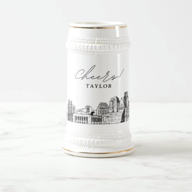 Personalised Gift Sacramento Skyline Sketch Beer Stein (Creator Uploaded)