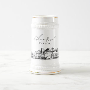 Personalised Gift Seattle Skyline Beer Stein